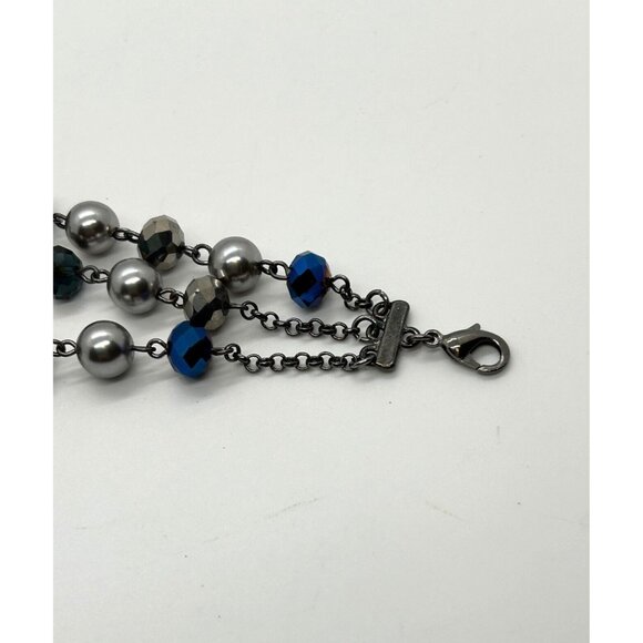 Monet Necklace Faux Silver Pearl, Blue and Silver Faceted Beads Gunmetal Vintage - Picture 11 of 12